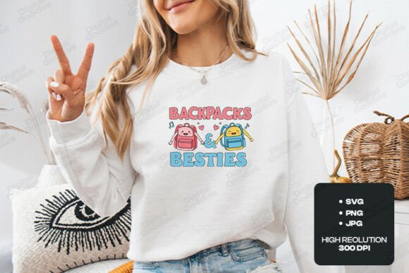 Backpacks and Besties Cute Cartoon Graphics for T-Shirt Designs