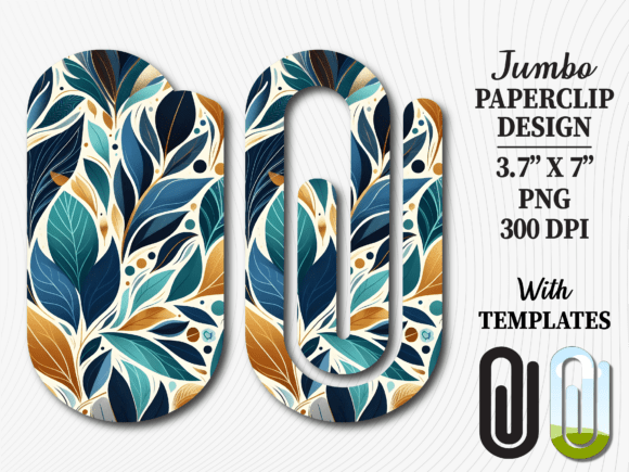 Blue Gold Leaf Floral Jumbo Paperclip Graphics