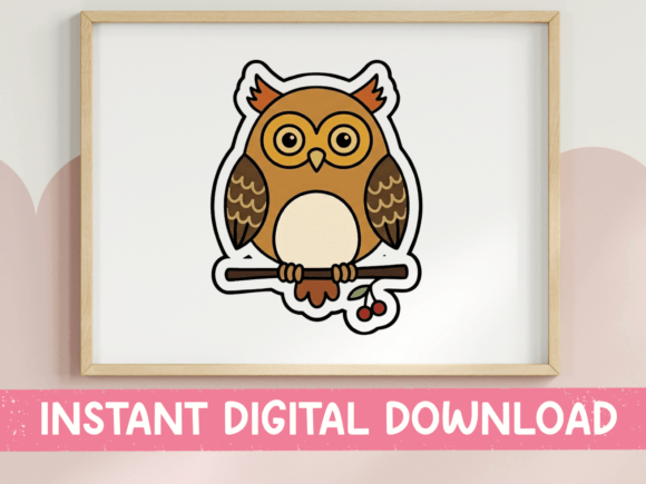 Brown Owl on Branch Sticker Design