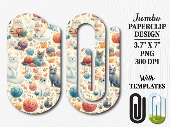 Cat Kitten Yarn Ball Jumbo Paperclip Graphics for Crafts