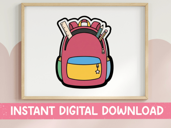 Colorful Kids School Backpack Sticker: Graphics & T-Shirt Designs