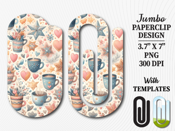 Cozy Coffee Pattern Jumbo Paperclip PNG: Graphics for Crafts