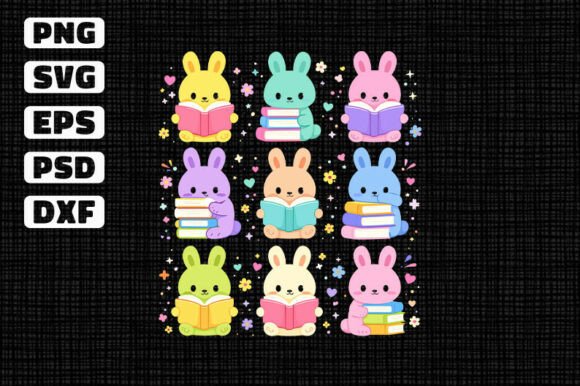 Cute Bunny Reading Books Graphics for T-Shirt Designs