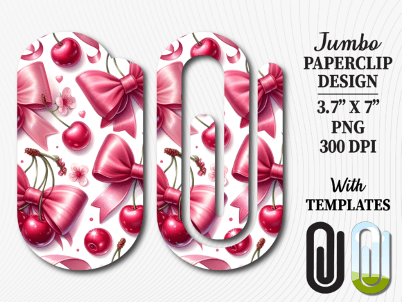 Pink Bow Cherry Coquette Jumbo Paperclip: Graphics for Playful Crafts