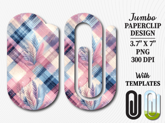 Plaid Feather Boho Jumbo Paperclip Graphics & Crafts