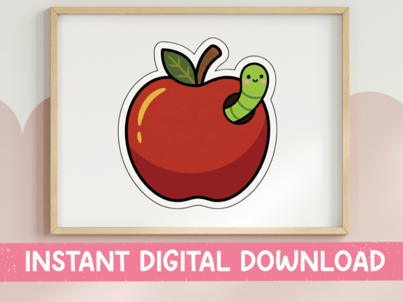 Red Apple with Worm Sticker Design: Graphics & T-Shirt Designs