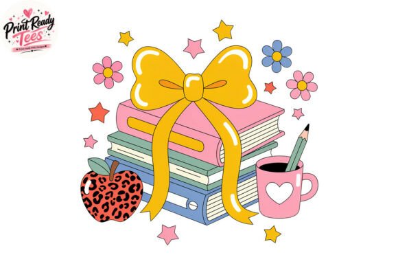 Stacked Books Bow Teacher PNG